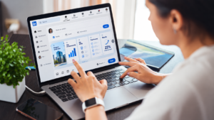 Job seeker using a laptop to showcase professional expertise online